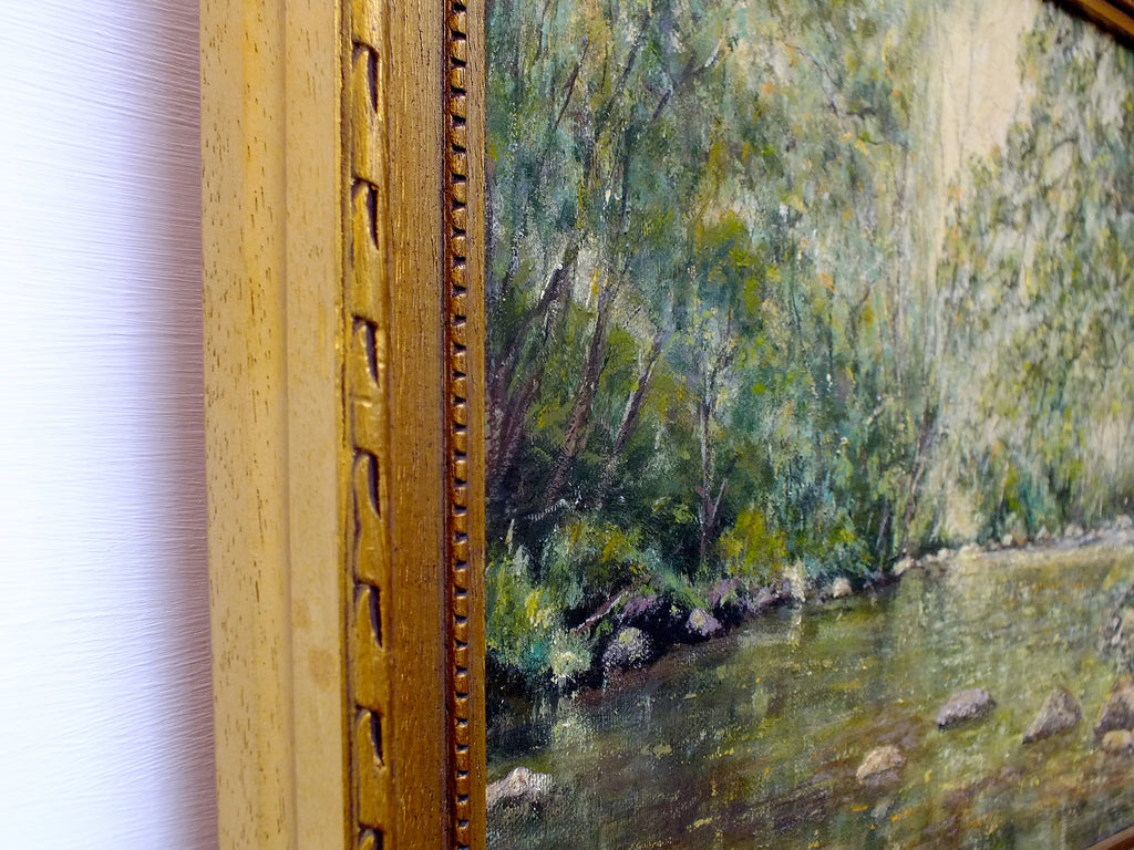 River Painting Vintage English Oil Painting Signed Framed Yorkshire Scene
