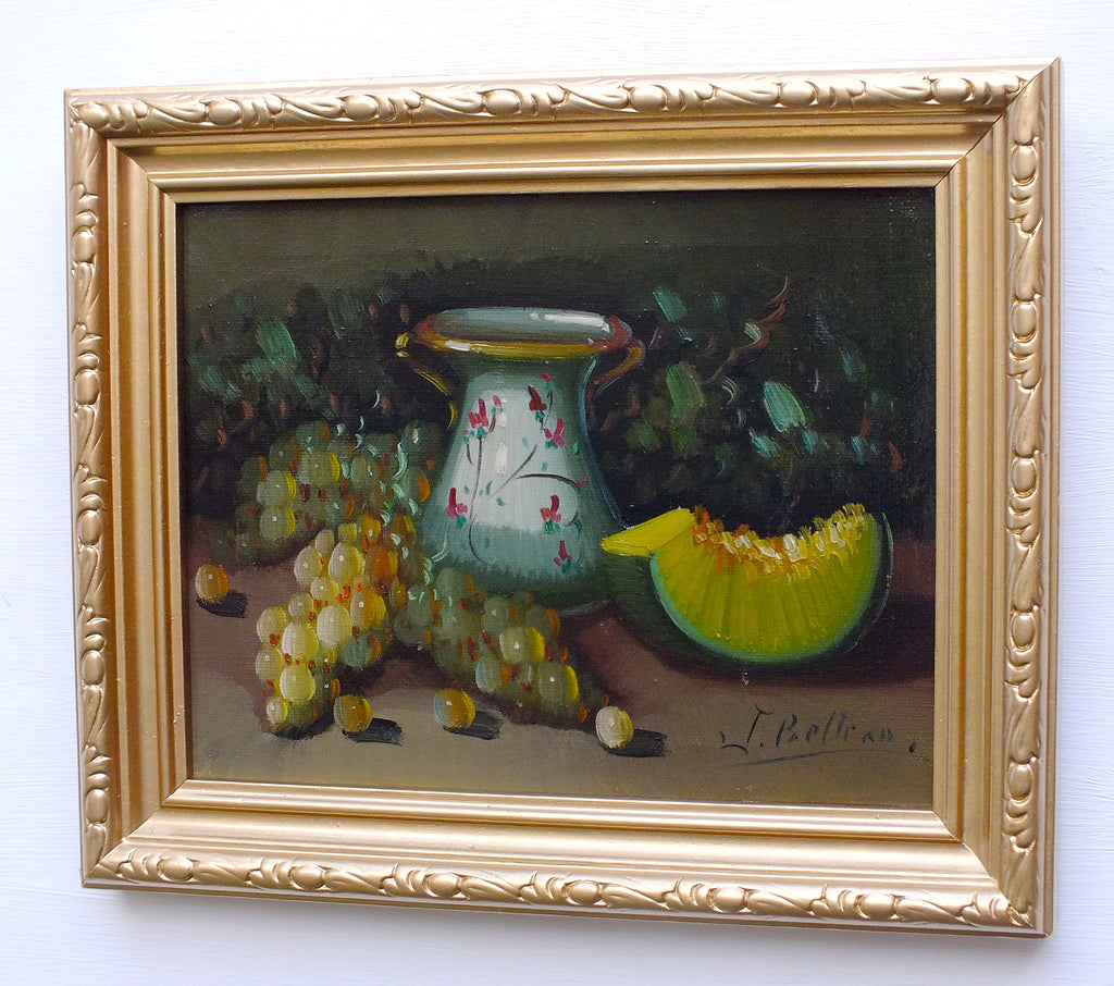 Still Life Oil Painting Signed Framed Original Vintage Spanish Fruit