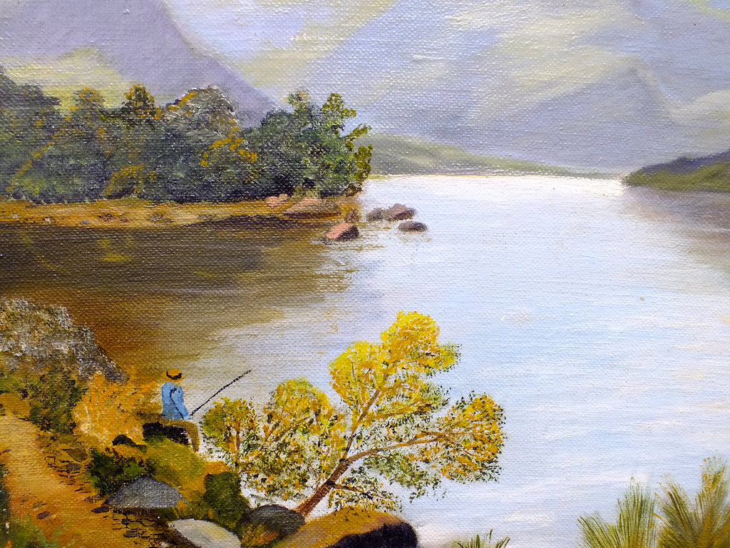 English Mountain Landscape Vintage Lake District Oil Painting Framed