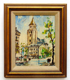 French Oil Painting Paris Wall Art Sign Framed Vintage l'eglise Saint Germain