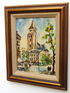 French Oil Painting Paris Wall Art Sign Framed Vintage l'eglise Saint Germain