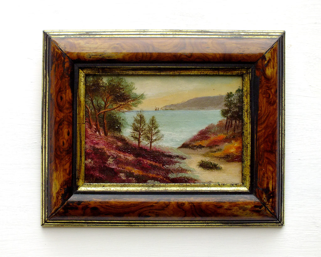Antique Oil Painting Coastal Landscape Framed Seascape Painting 1920s