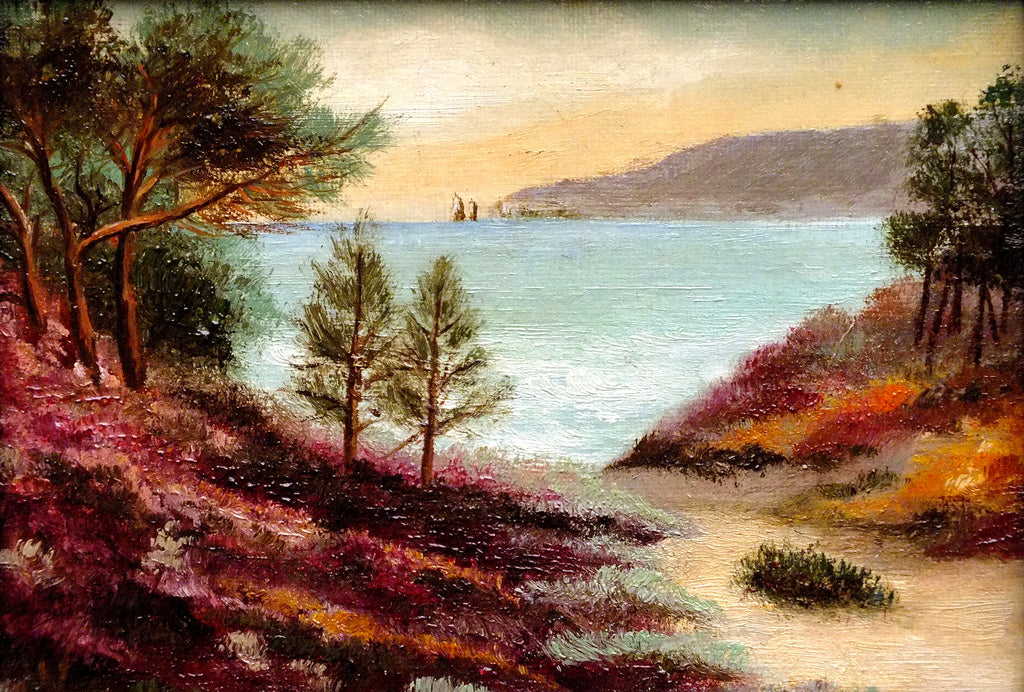 Antique Oil Painting Coastal Landscape Framed Seascape Painting 1920s