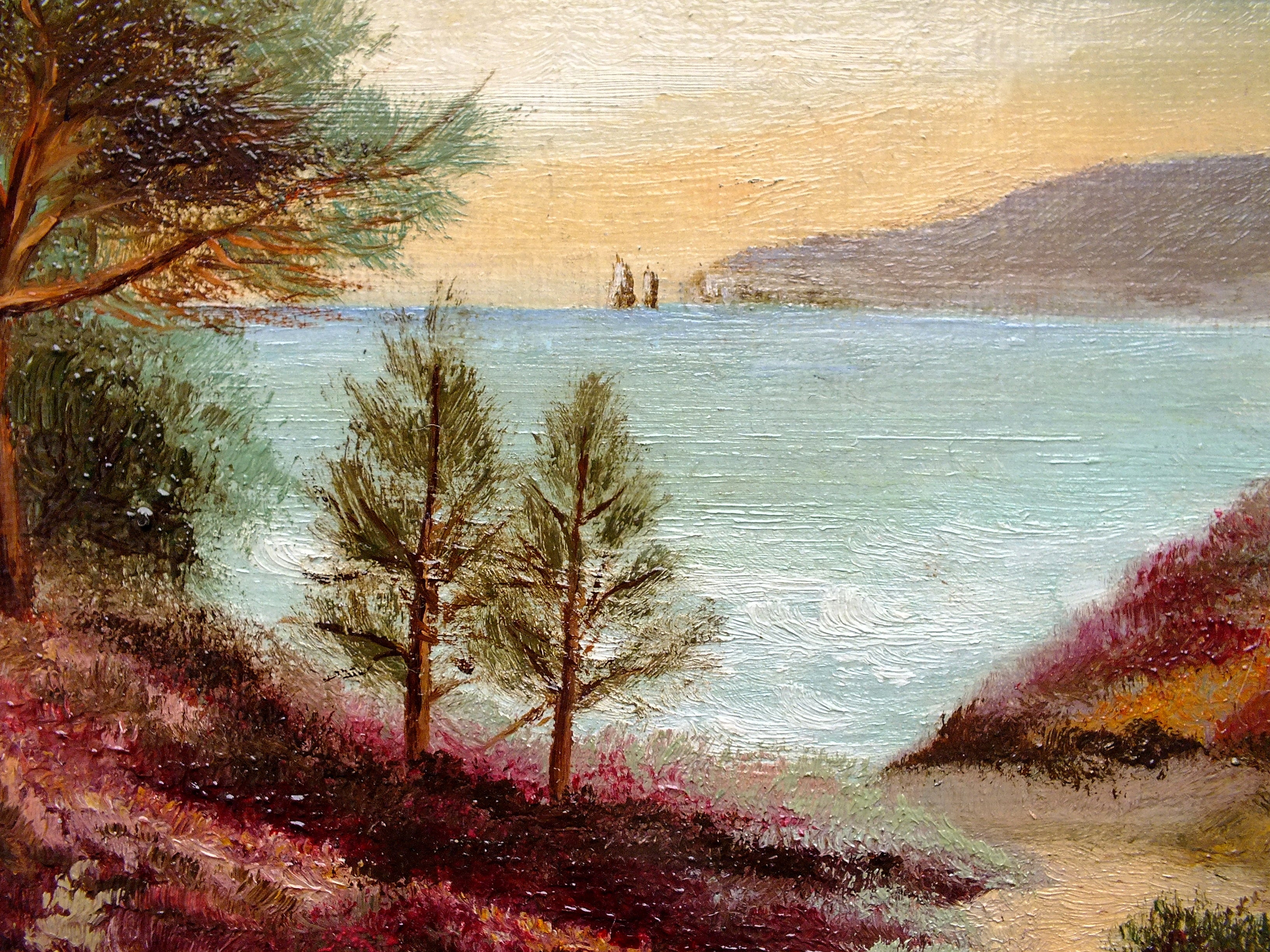 Antique Oil Painting Coastal Landscape Framed Seascape Painting 1920s