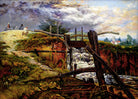 Lock Gates Antique Oil Painting English Landscape Art Framed Signed Painting