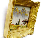 Pair of Miniature Oil Paintings Vintage Framed Swiss Landscape Mountain Scenes