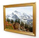 Swiss Alps Landscape Antique Oil Painting Signed Framed Mountain Scene