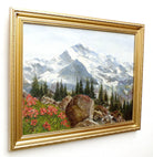 Swiss Alps Landscape Antique Oil Painting Signed Framed Mountain Scene