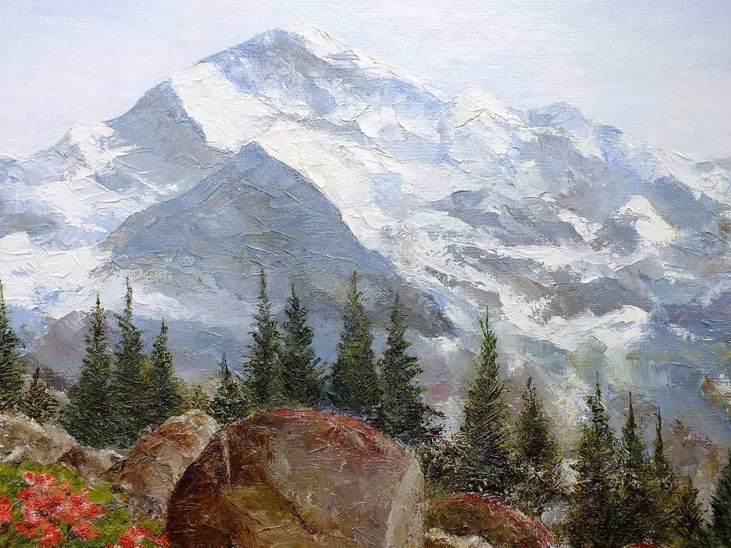 Swiss Alps Landscape Antique Oil Painting Signed Framed Mountain Scene
