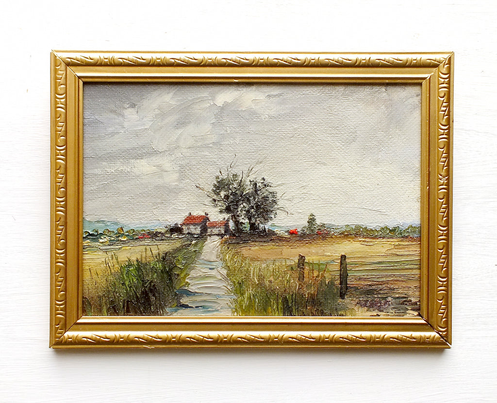 Norfolk Lane English Landscape Vintage Oil Painting Signed Framed