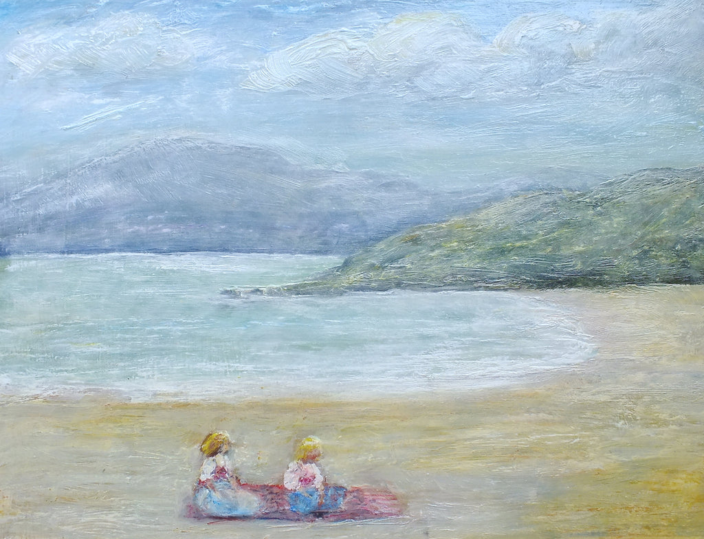 Beach Seascape Vintage Oil Painting Framed Seashore Girls