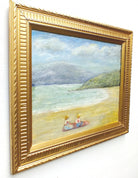 Beach Seascape Vintage Oil Painting Framed Seashore Girls