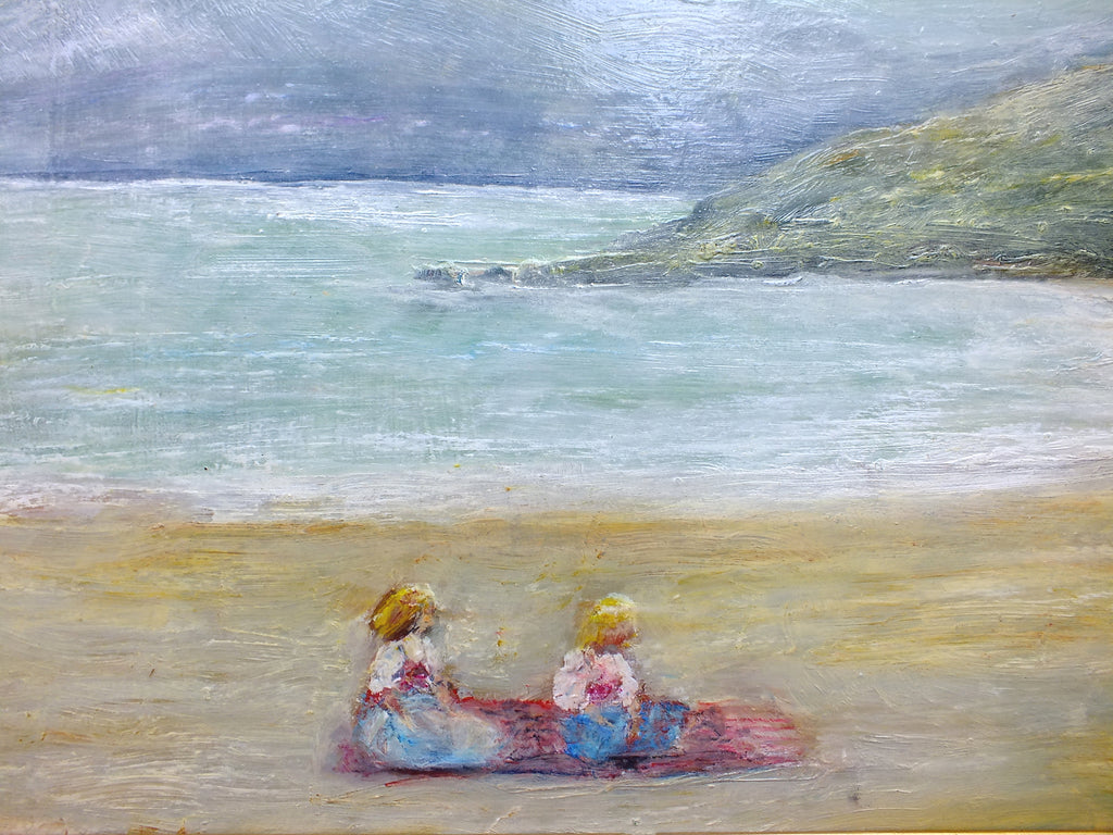 Beach Seascape Vintage Oil Painting Framed Seashore Girls