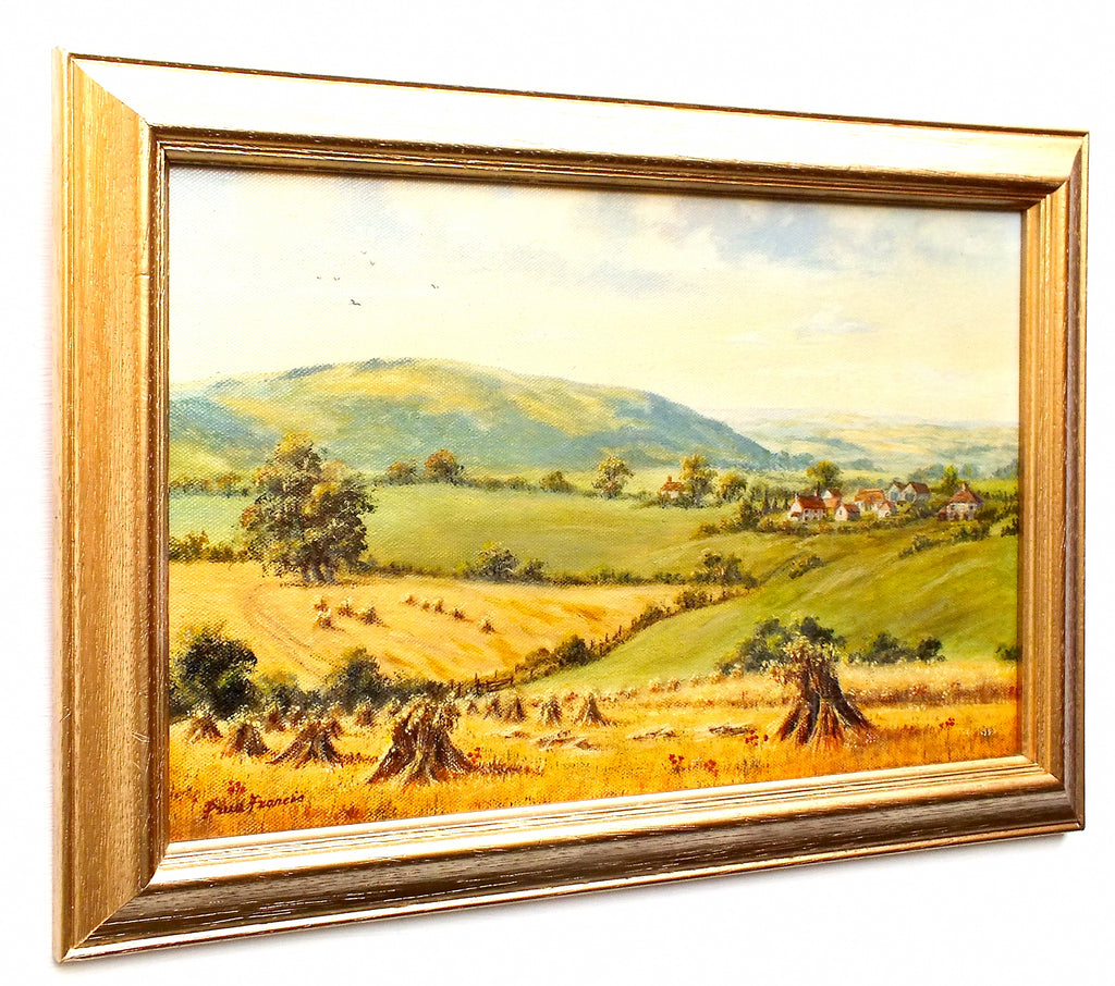 English Country Landscape Oil Painting Farming Scene Harvest Time on the Downs