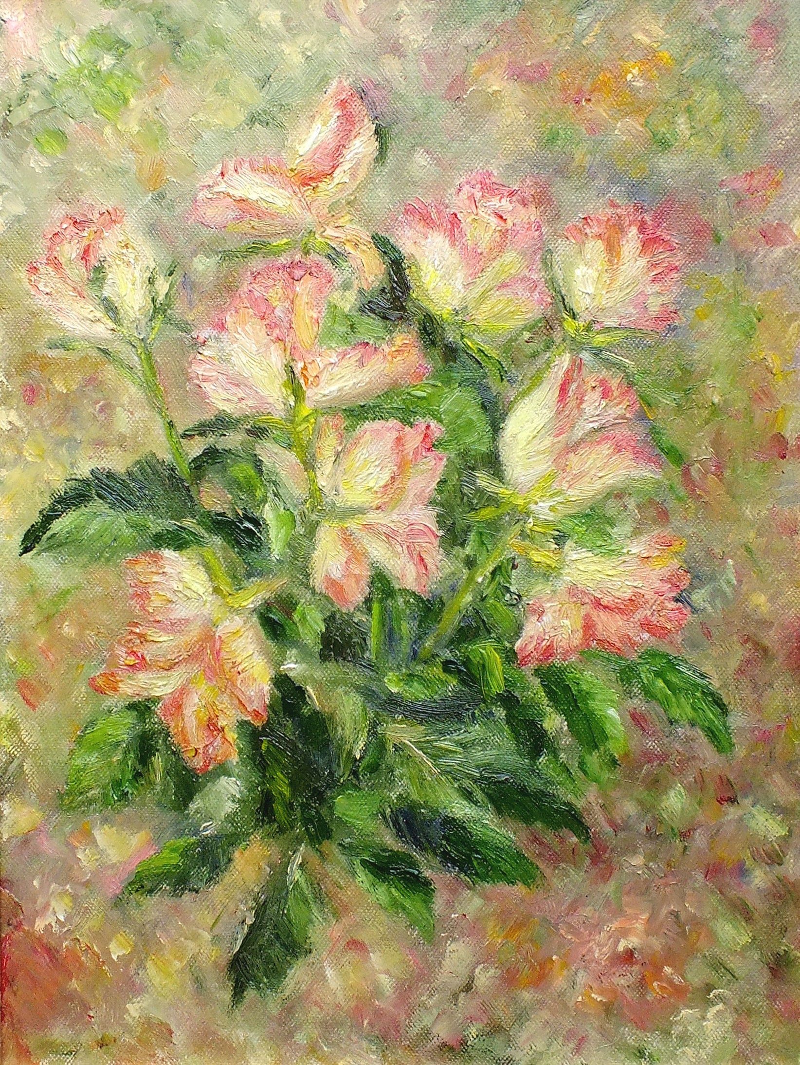 Pink Roses Still Life Oil Painting Signed Framed Vintage Flowers Impressionist