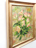 Pink Roses Still Life Oil Painting Signed Framed Vintage Flowers Impressionist