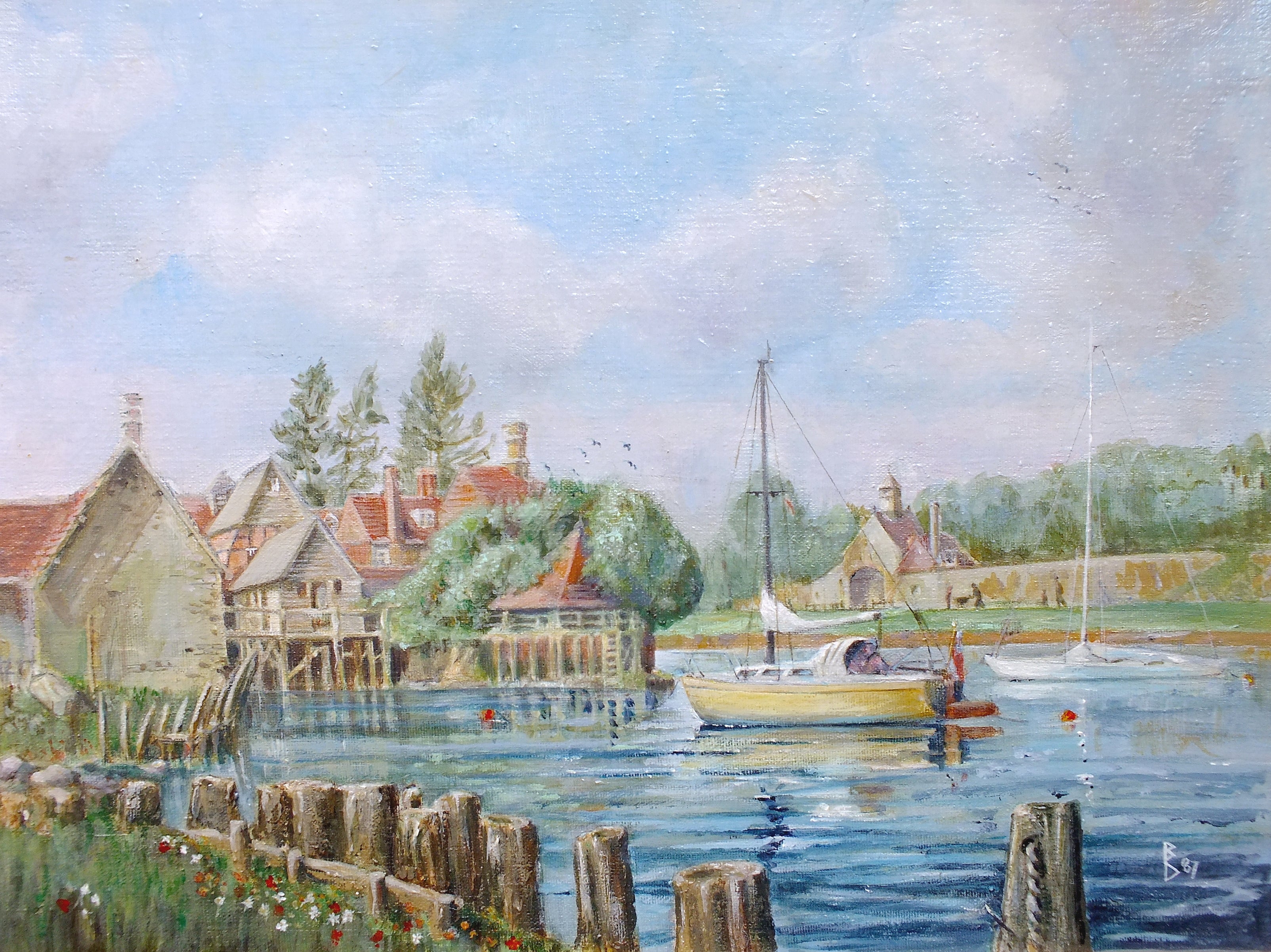 Beaulieu Tide Mill Oil Painting Vintage Sailing Boats Signed Framed