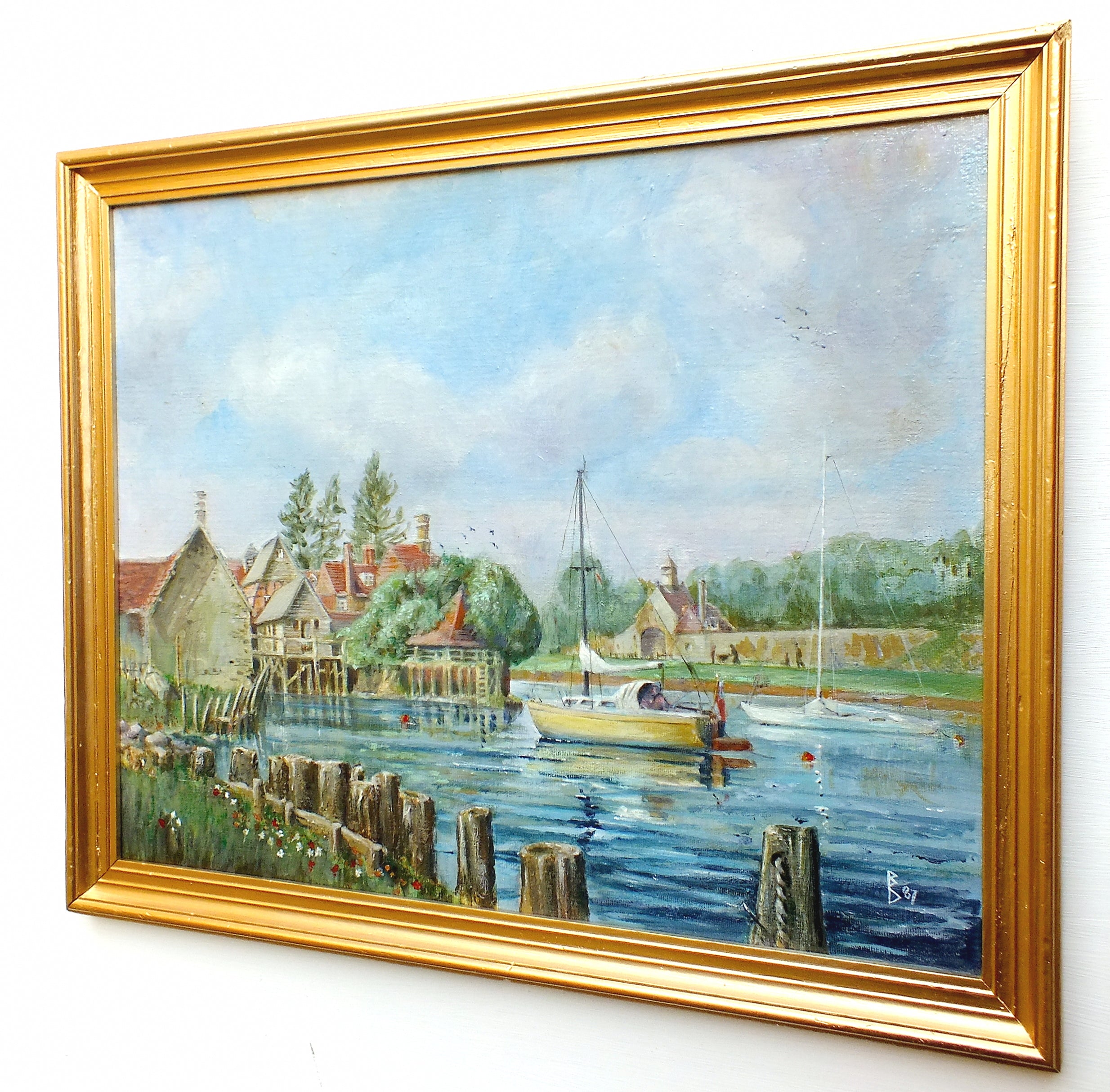 Beaulieu Tide Mill Oil Painting Vintage Sailing Boats Signed Framed