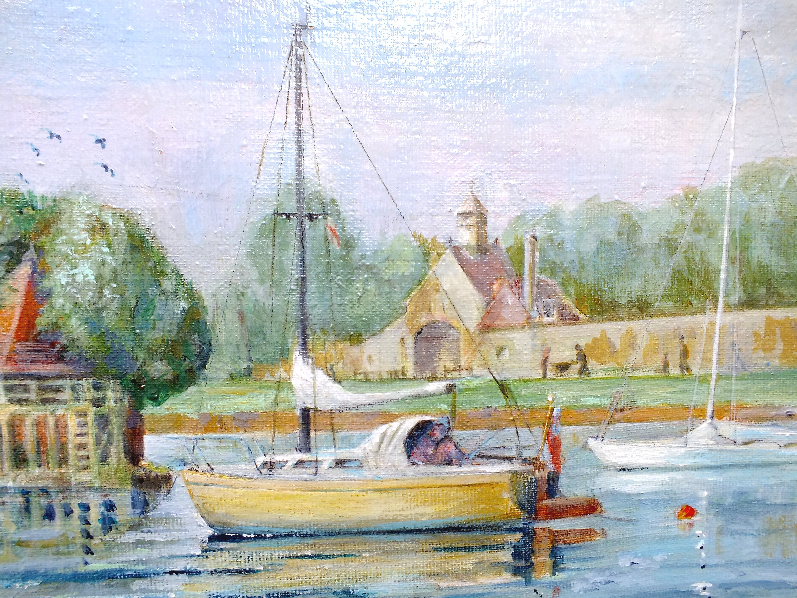 Beaulieu Tide Mill Oil Painting Vintage Sailing Boats Signed Framed