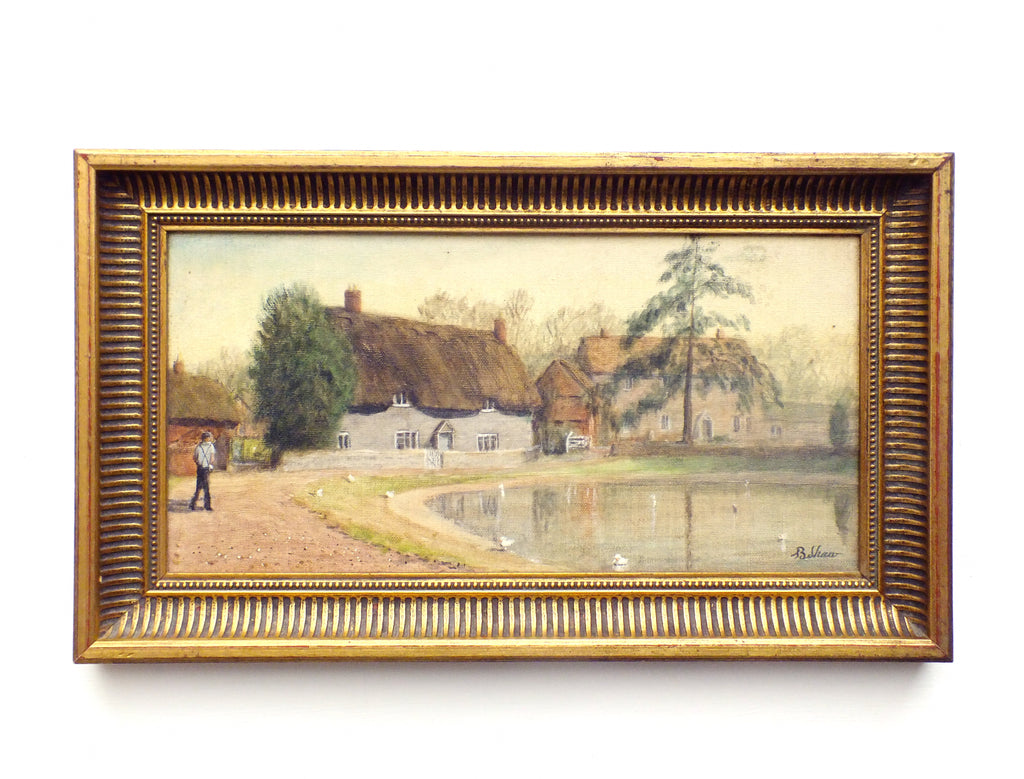 Ashmore Village Pond English Country Landscape Oil Painting Signed Framed