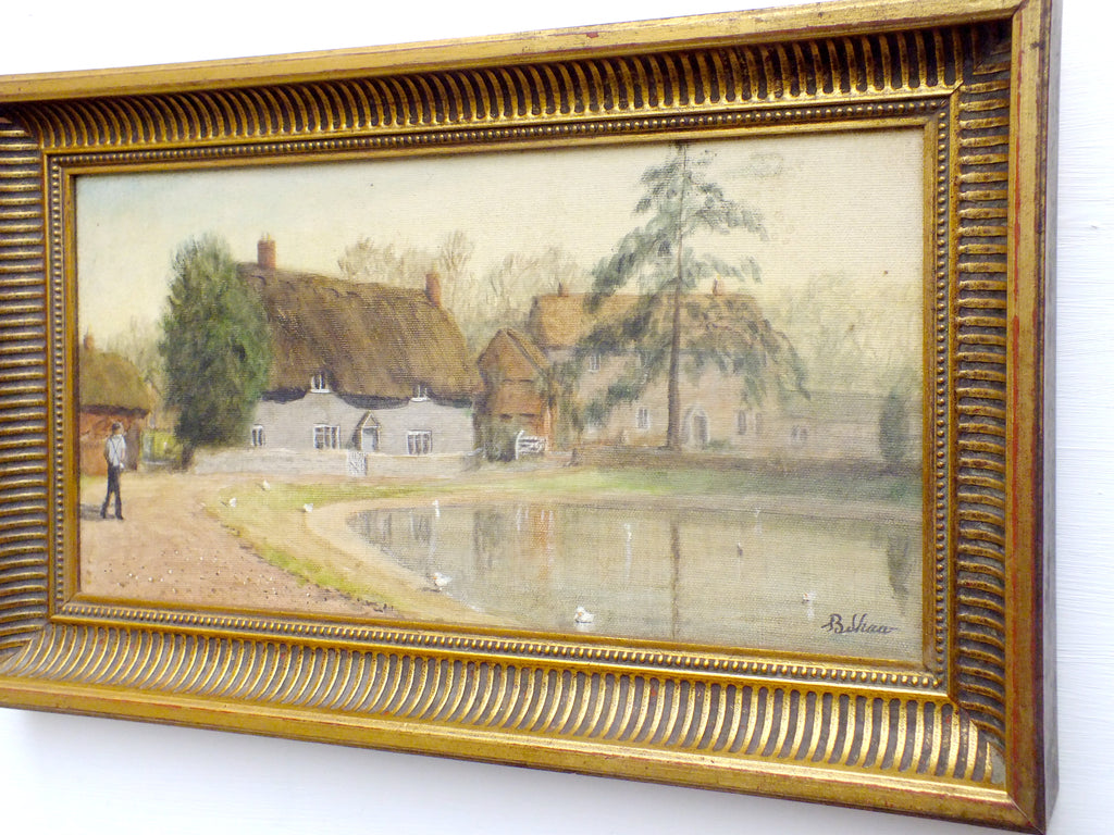 Ashmore Village Pond English Country Landscape Oil Painting Signed Framed