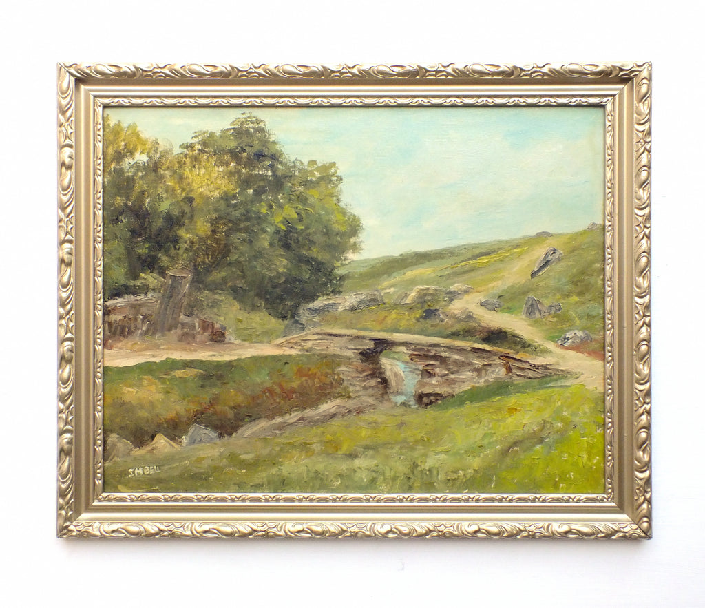 Bronte Bridge English Country Landscape Oil Painting Signed Framed