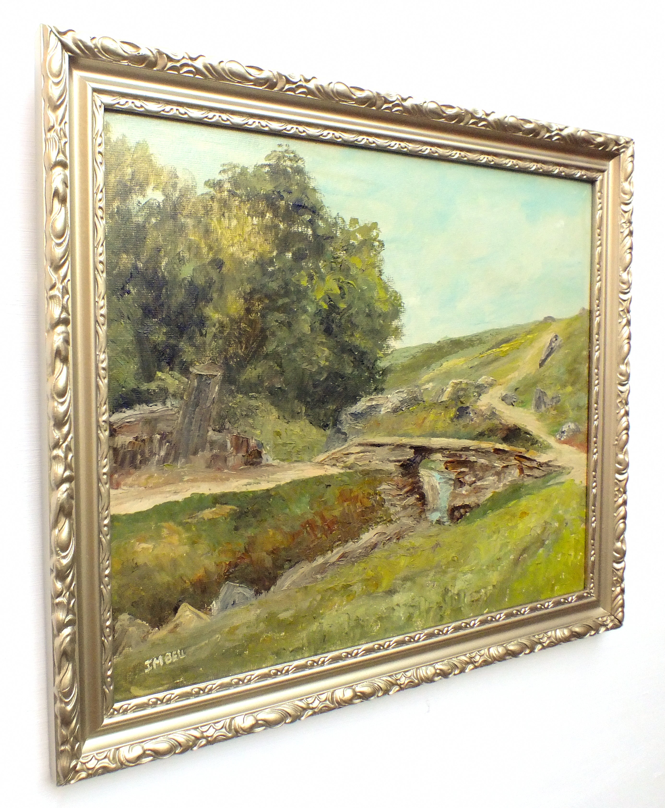 Bronte Bridge English Country Landscape Oil Painting Signed Framed