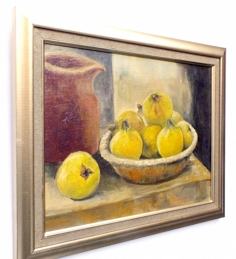 Still Life Oil Painting Signed Framed Fruit White Pomegranates