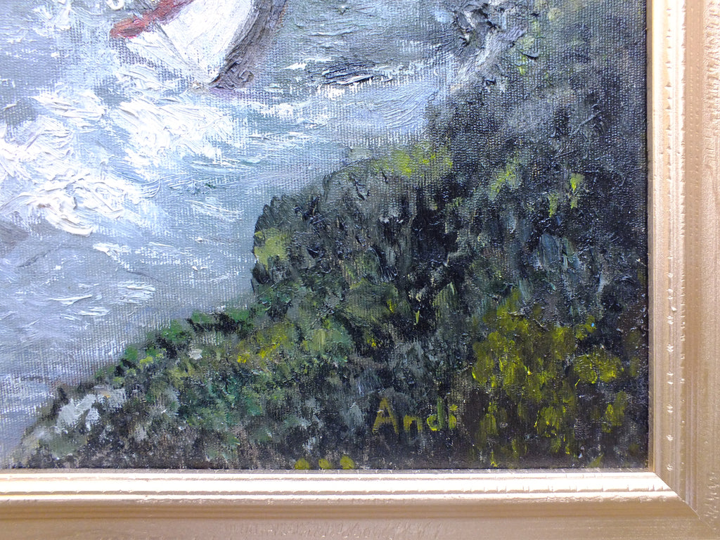 Seascape Oil Painting Vintage Sailing Boat Signed Framed Shipwreck