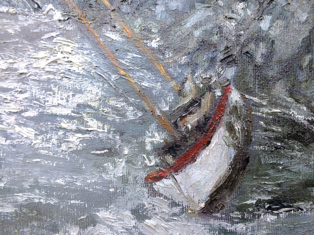 Seascape Oil Painting Vintage Sailing Boat Signed Framed Shipwreck