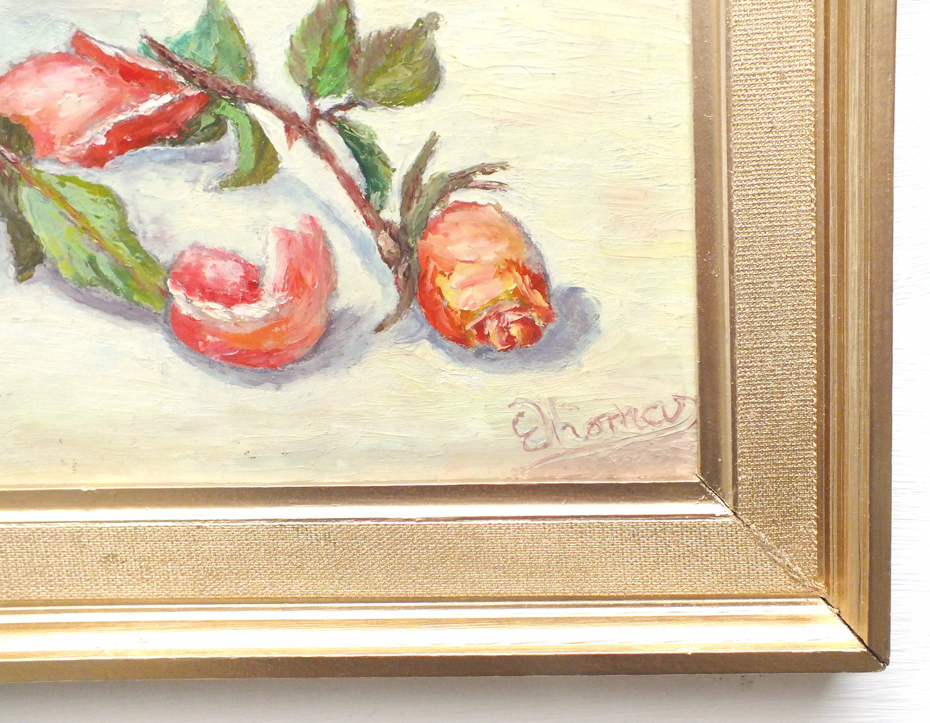 Red Yellow Roses Still Life Vintage Oil Painting Signed Framed Original Flowers