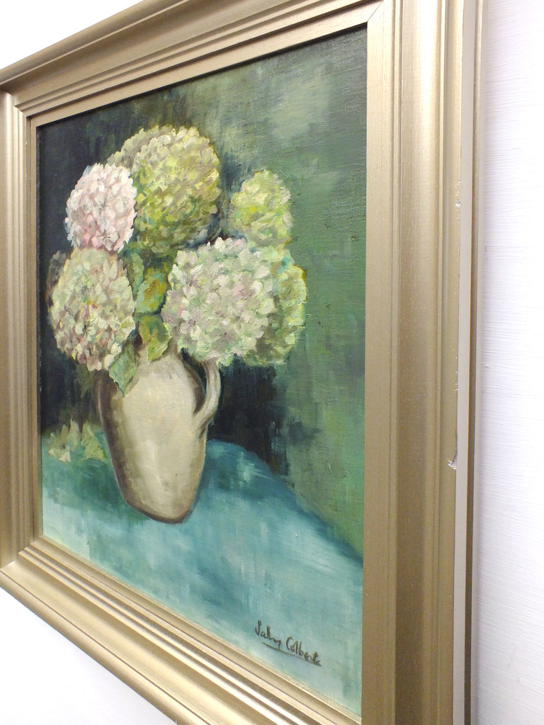 Hydrangea Still Life Vintage Oil Painting Signed Framed Original Flowers