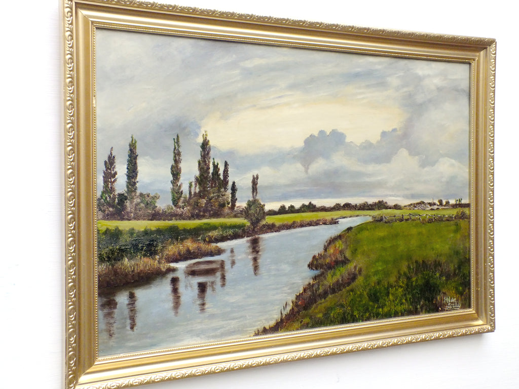 English Country Landscape Vintage Oil Painting Signed Framed River Scene