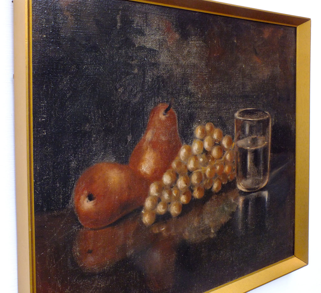 Pears Grapes Still Life Vintage Oil Painting Framed Original Fruits