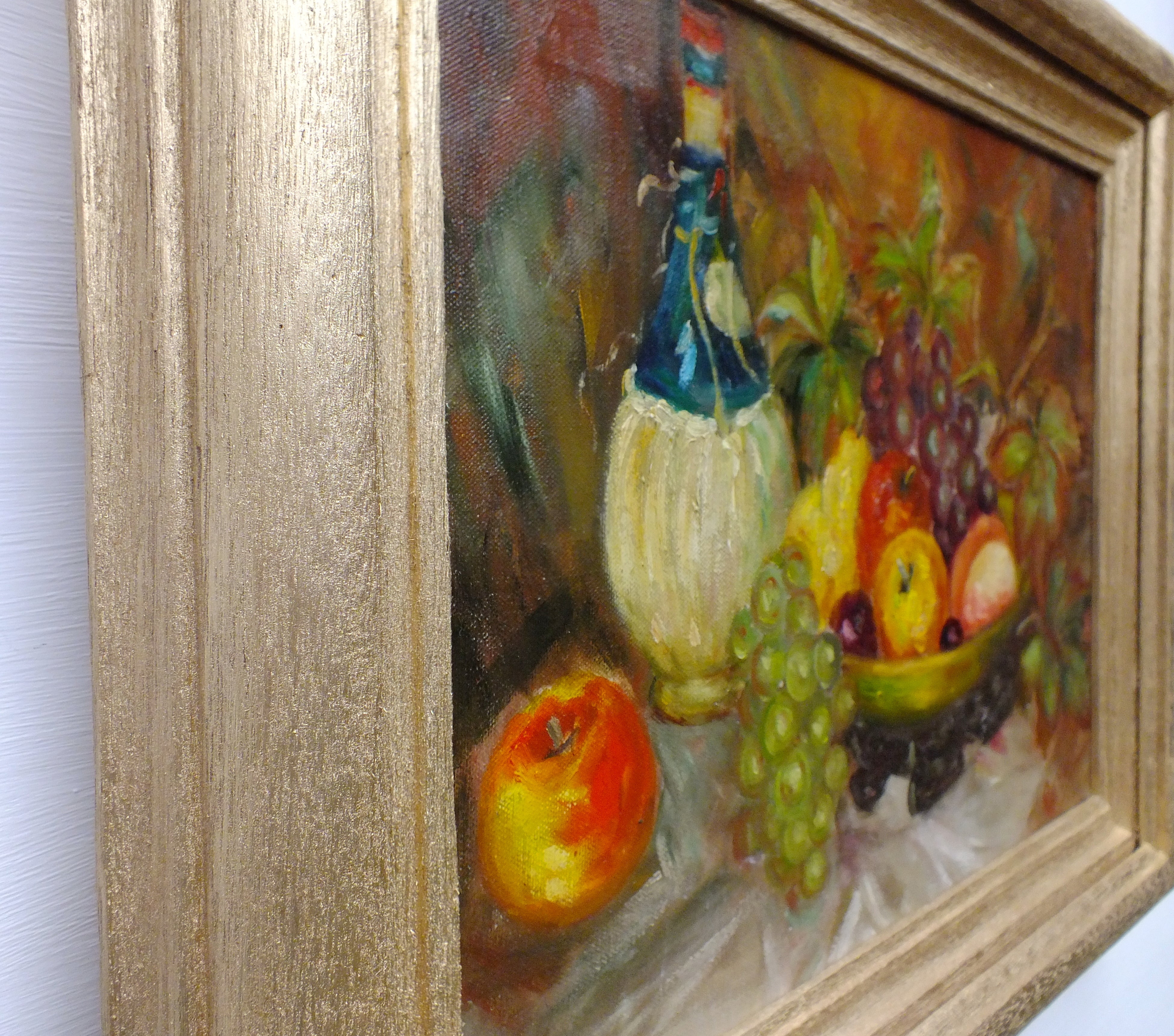 Fruit Wine Still Life Vintage Oil Painting Signed Framed Original Flowers