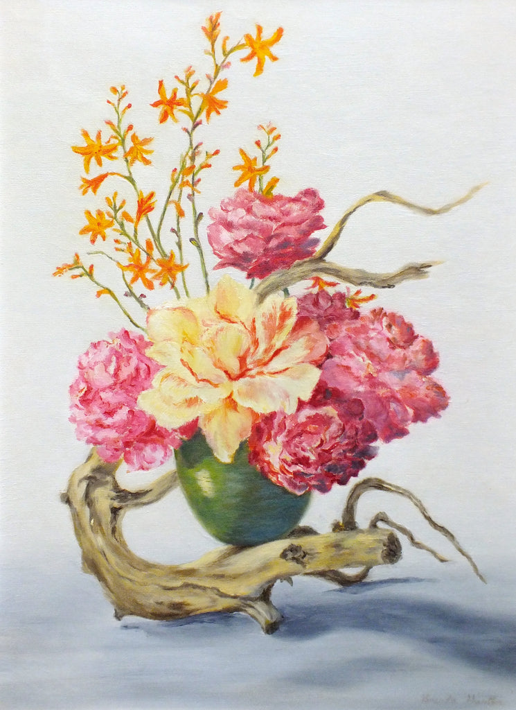 Pink Carnations Still Life Vintage Oil Painting Framed Original Flowers