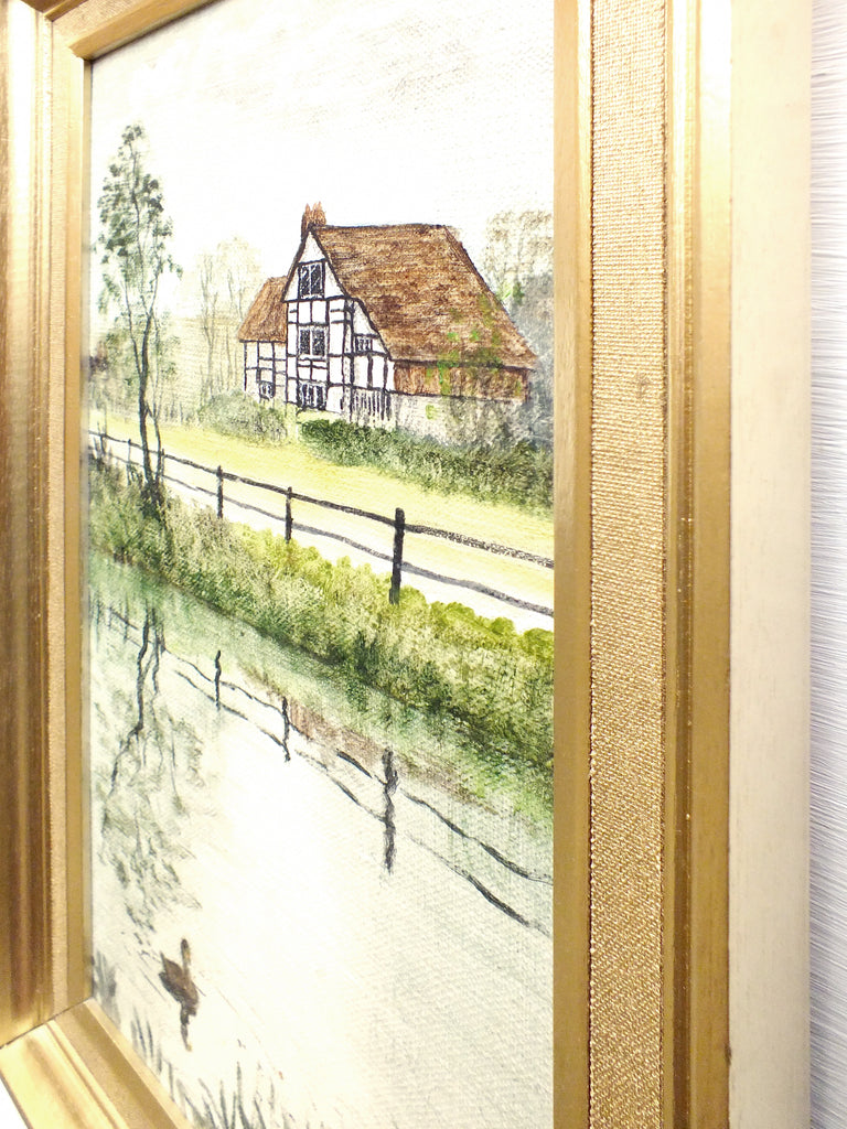 Ditchling Village Pond English Country Landscape Oil Painting Signed Framed
