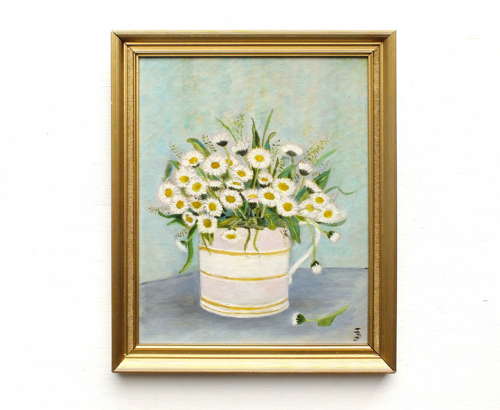 Daisies Still Life Vintage Oil Painting Framed Original Flowers