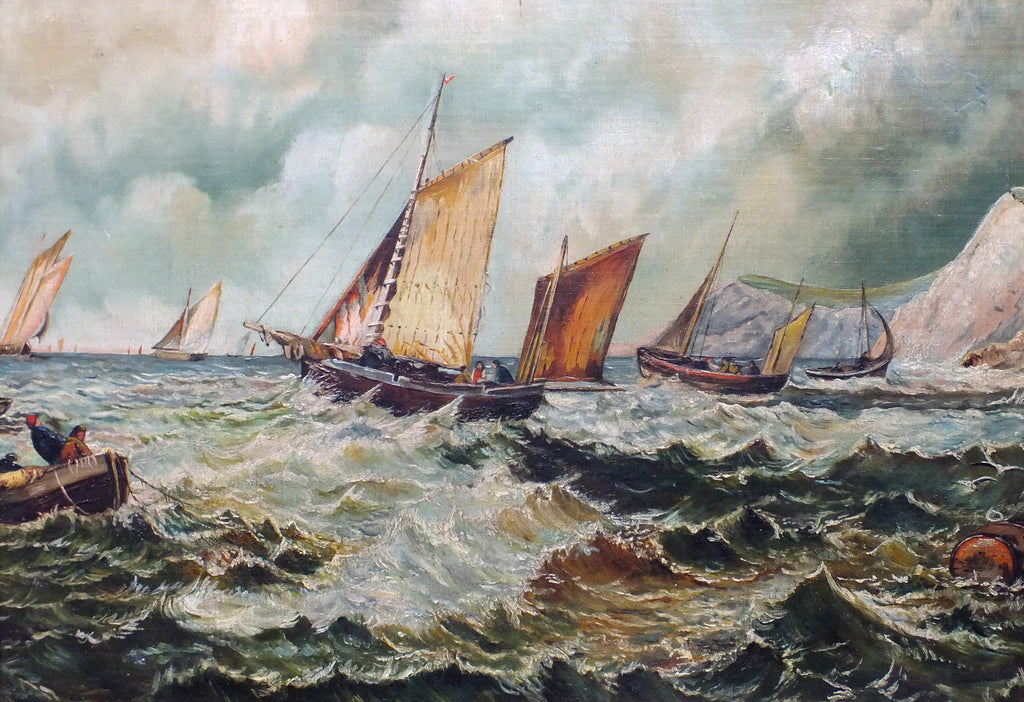 Antique Seascape Oil Painting Sailing Boats Painting Framed Nautical Art