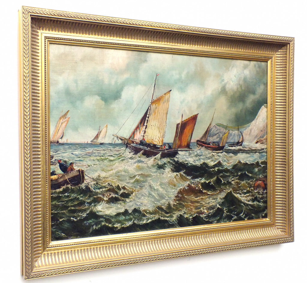 Antique Seascape Oil Painting Sailing Boats Painting Framed Nautical Art