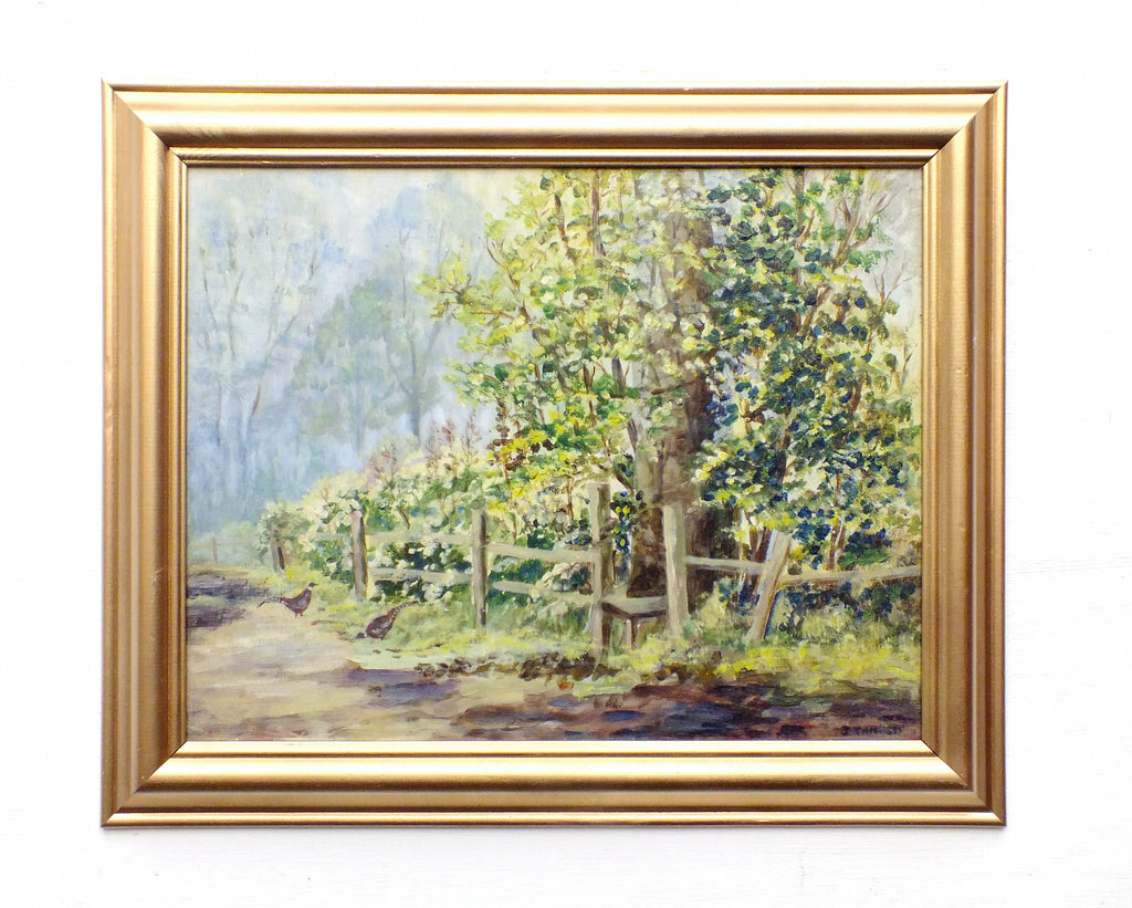 Country Lane English Country Landscape Oil Painting Framed