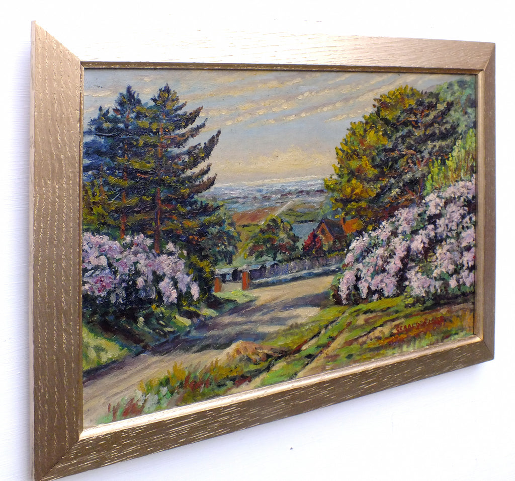 English Country Landscape Vintage Oil Painting Framed