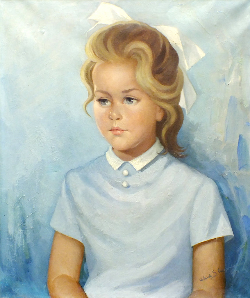 Young Girl Portrait Framed Vintage Oil Painting
