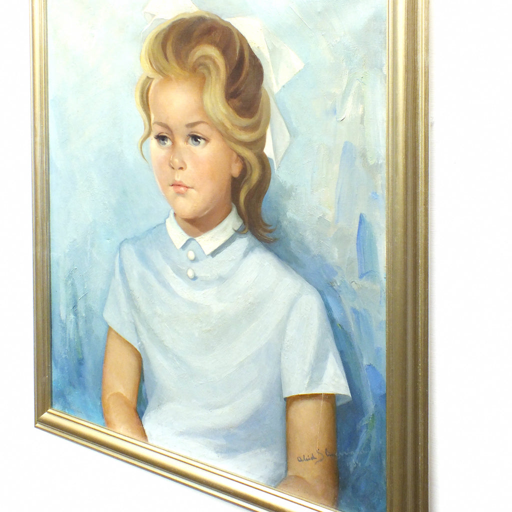 Young Girl Portrait Framed Vintage Oil Painting