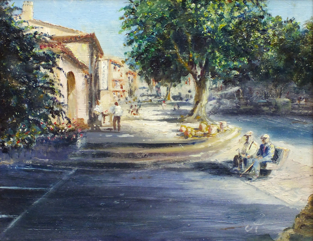 Provence Street Scene Vintage Oil Painting Framed