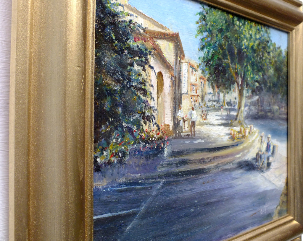 Provence Street Scene Vintage Oil Painting Framed