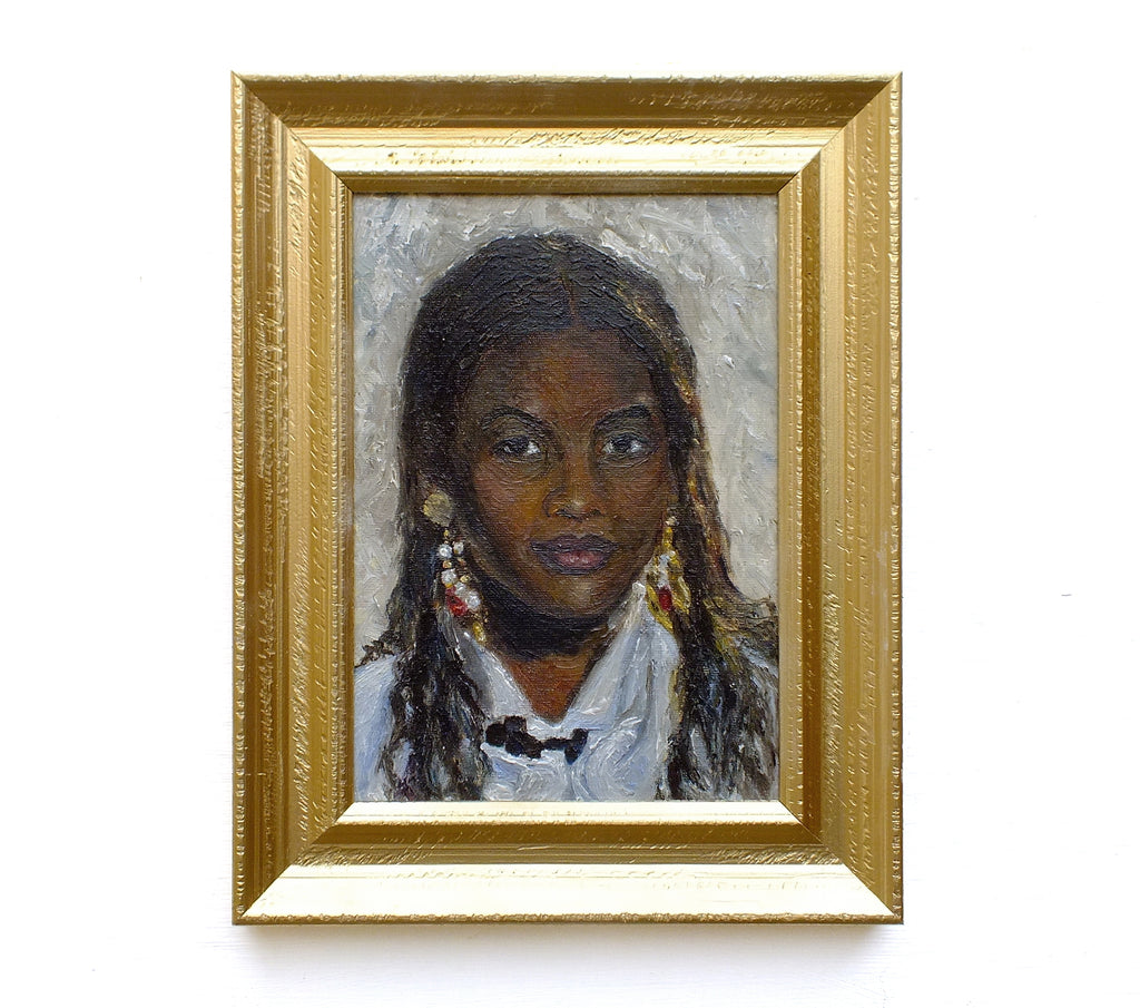 Young Woman Portrait Oil Painting Signed Framed