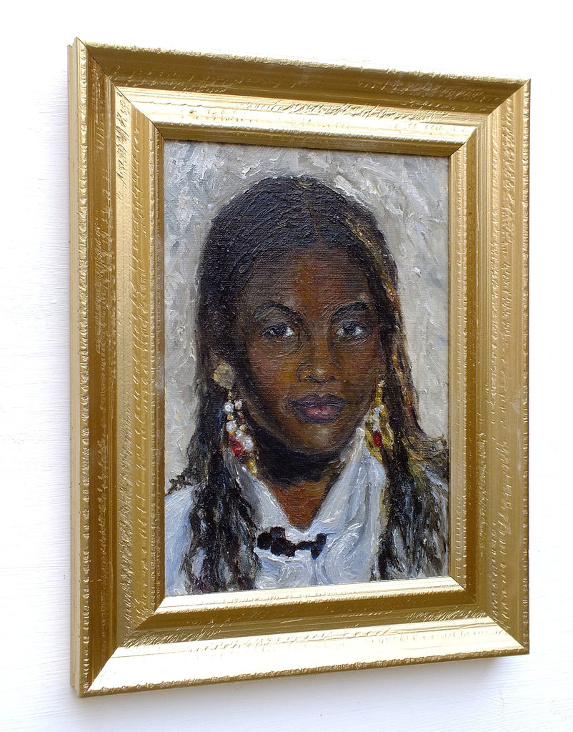 Young Woman Portrait Oil Painting Signed Framed