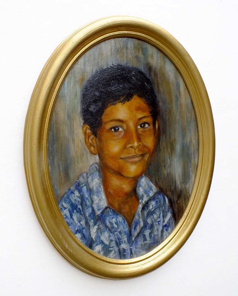 Young Boy Portrait Oil Painting Signed Framed