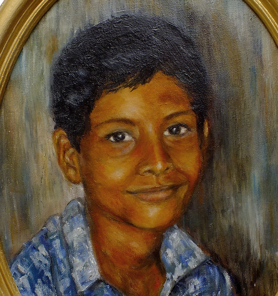 Young Boy Portrait Oil Painting Signed Framed